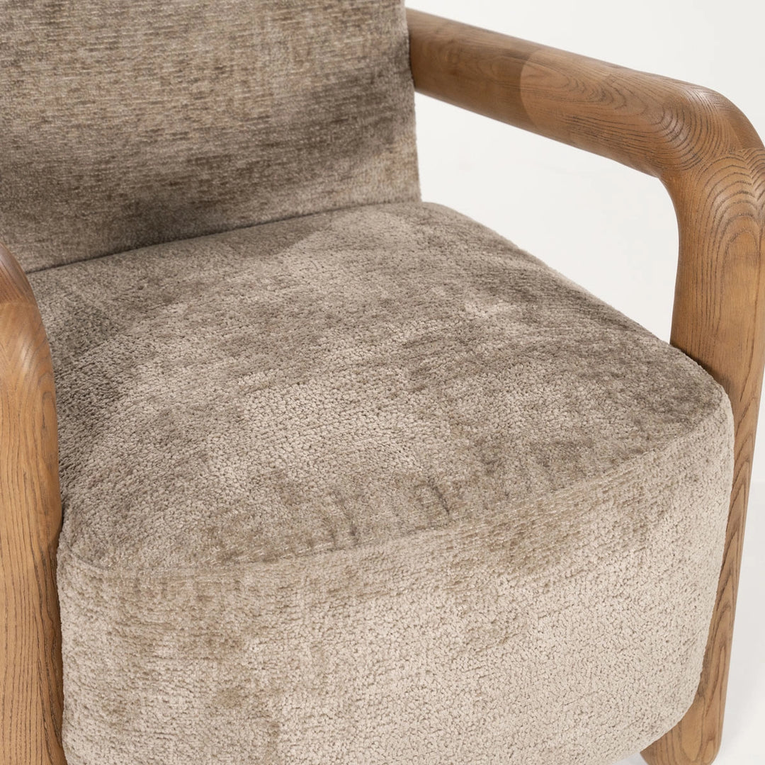 Retrova Fauteuil Taupe – Print Design met Houten Armleuningen