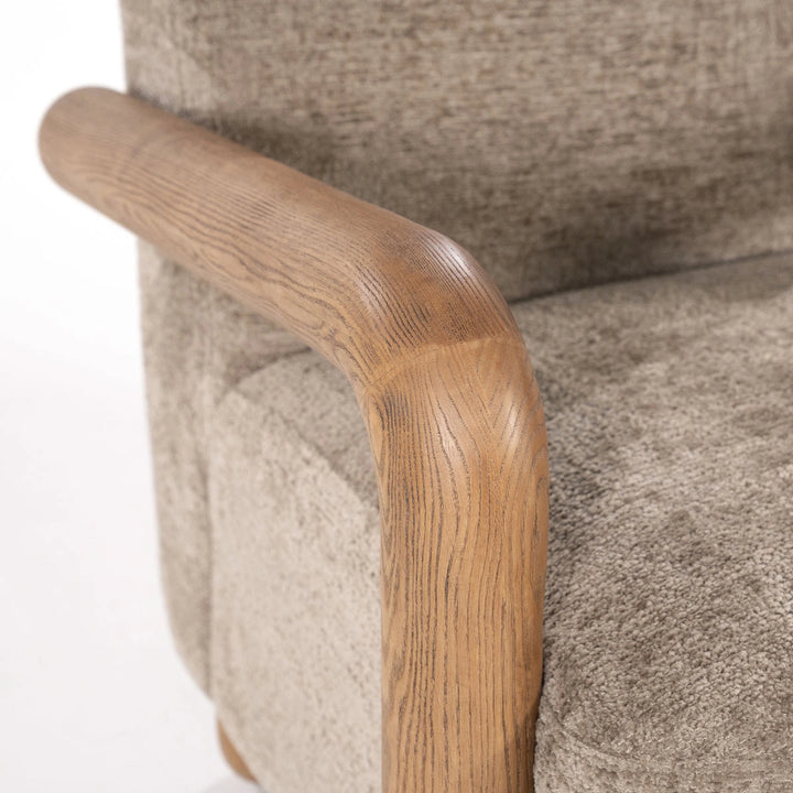 Retrova Fauteuil Taupe – Print Design met Houten Armleuningen