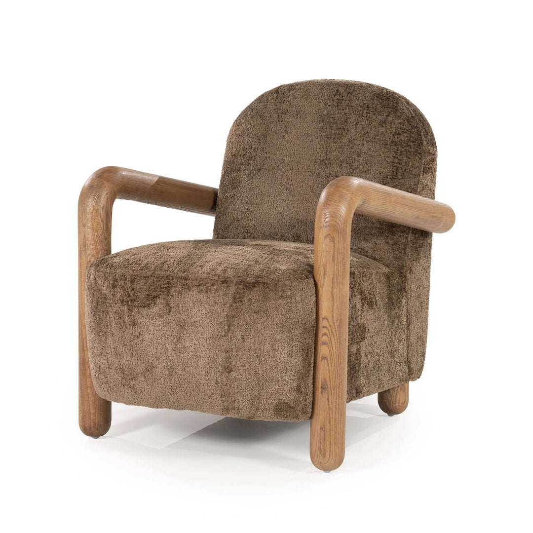 Retrova Fauteuil Bruin– Print Design met Houten Armleuningen