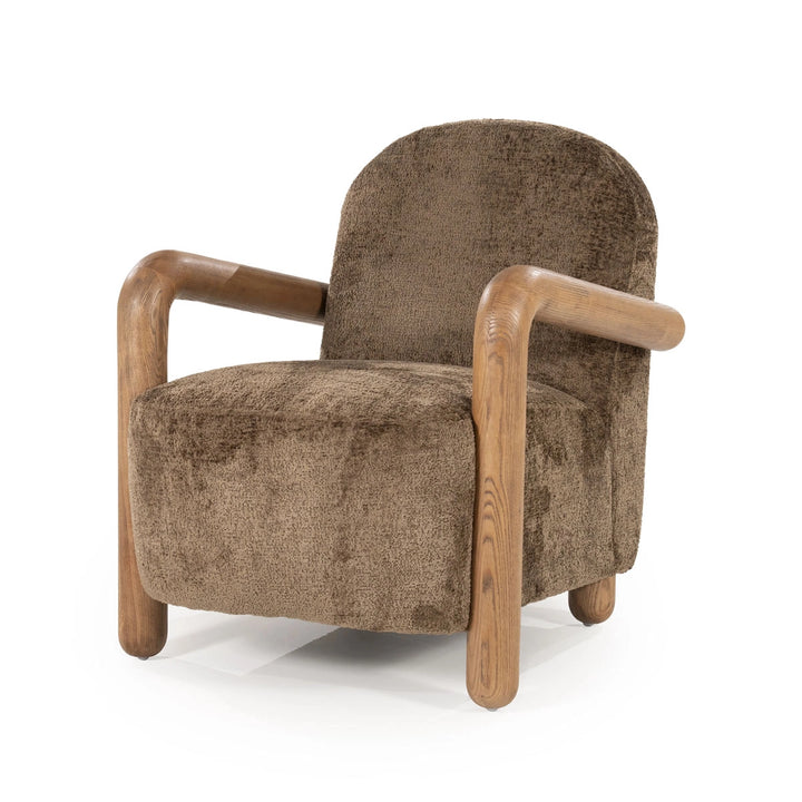 Retrova Fauteuil Bruin– Print Design met Houten Armleuningen