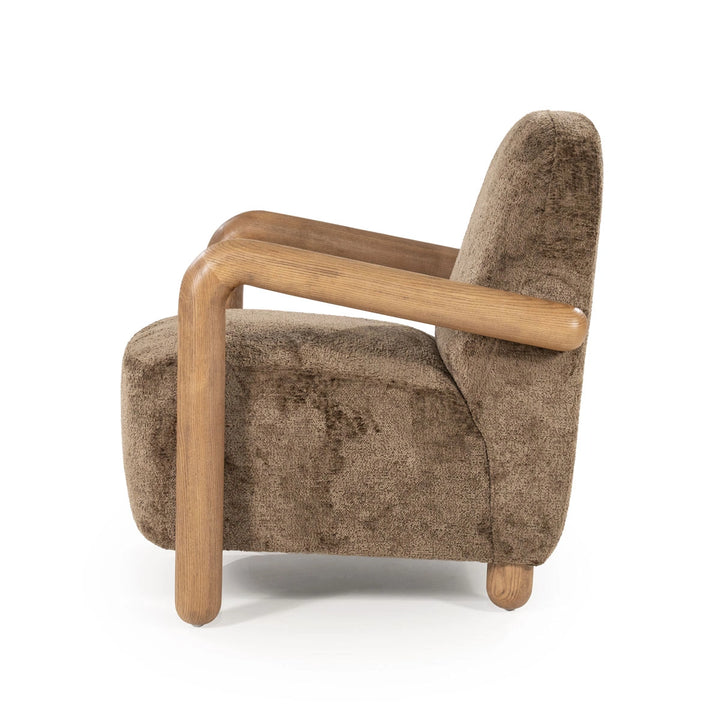 Retrova Fauteuil Bruin– Print Design met Houten Armleuningen
