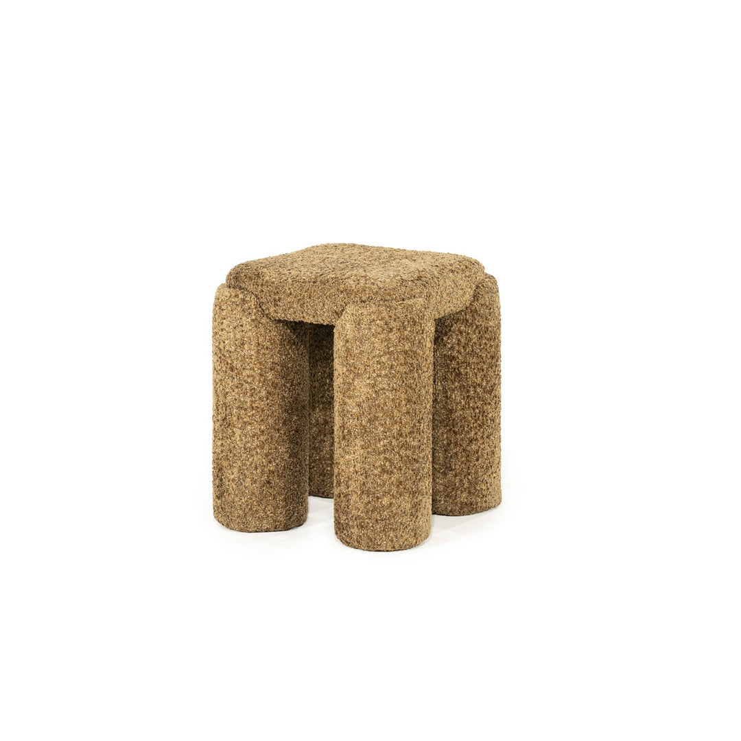 Poef Omla – stof & hout mosterd