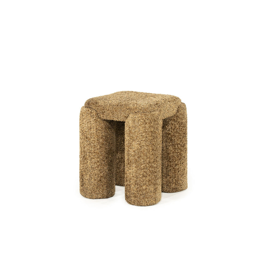 Poef Omla – stof & hout mosterd