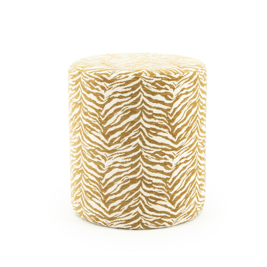 Poef Tigra – polyester & hout mosterd
