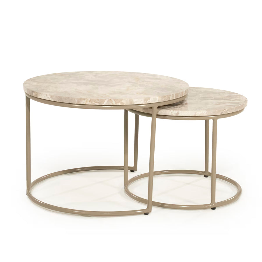 By-Boo Alvar – Set van 2 Salontafels (Marmer & Metaal)