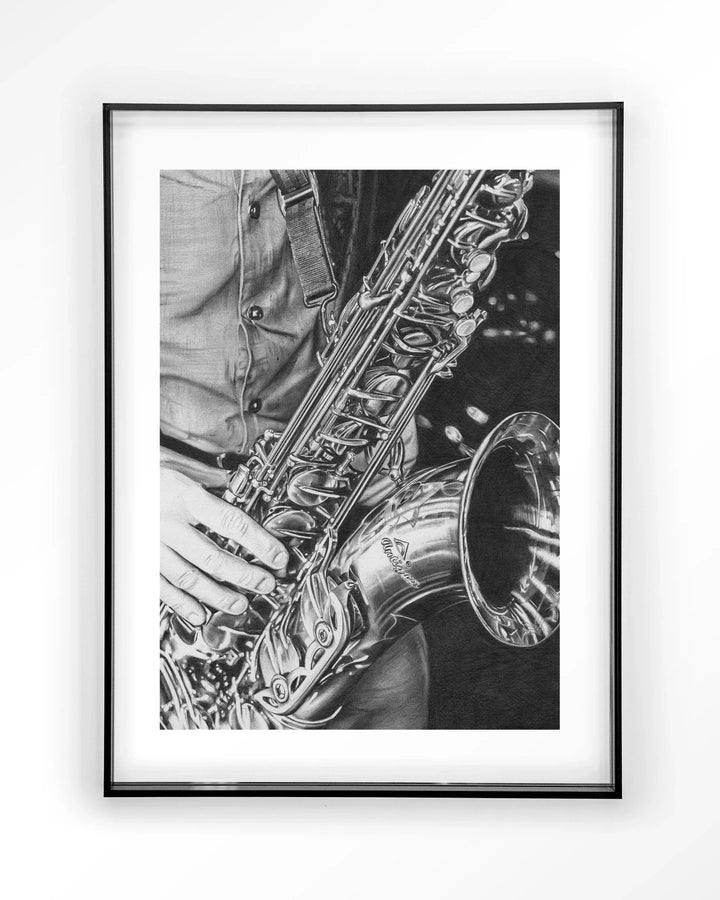 The man with the sax - Moderne Wanddecoratie | Artprint, Glass Art & Wandkleed