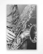 The man with the sax - Moderne Wanddecoratie | Artprint, Glass Art & Wandkleed