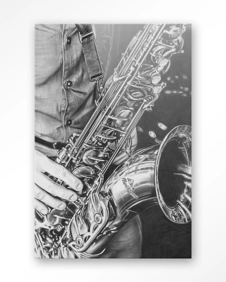 The man with the sax - Moderne Wanddecoratie | Artprint, Glass Art & Wandkleed