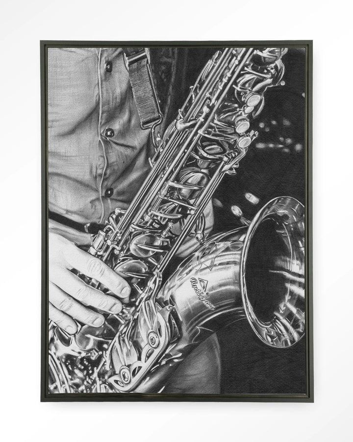 The man with the sax - Moderne Wanddecoratie | Artprint, Glass Art & Wandkleed