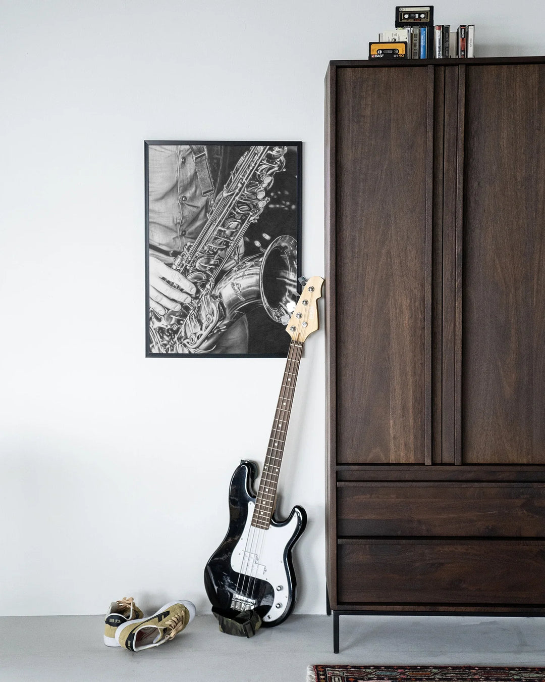 The man with the sax - Moderne Wanddecoratie | Artprint, Glass Art & Wandkleed