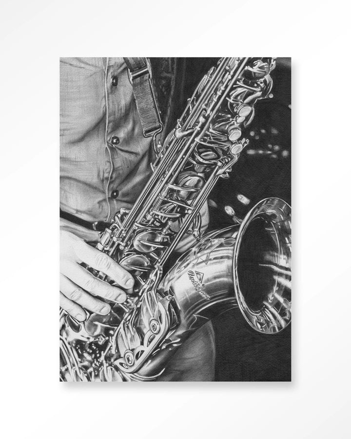 The man with the sax - Moderne Wanddecoratie | Artprint, Glass Art & Wandkleed