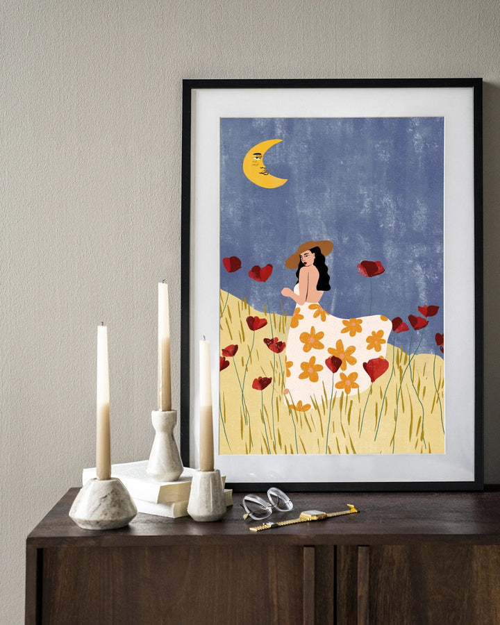 Girl In A Poppyfield - Moderne Wanddecoratie | Artprint, Glass Art & Wandkleed