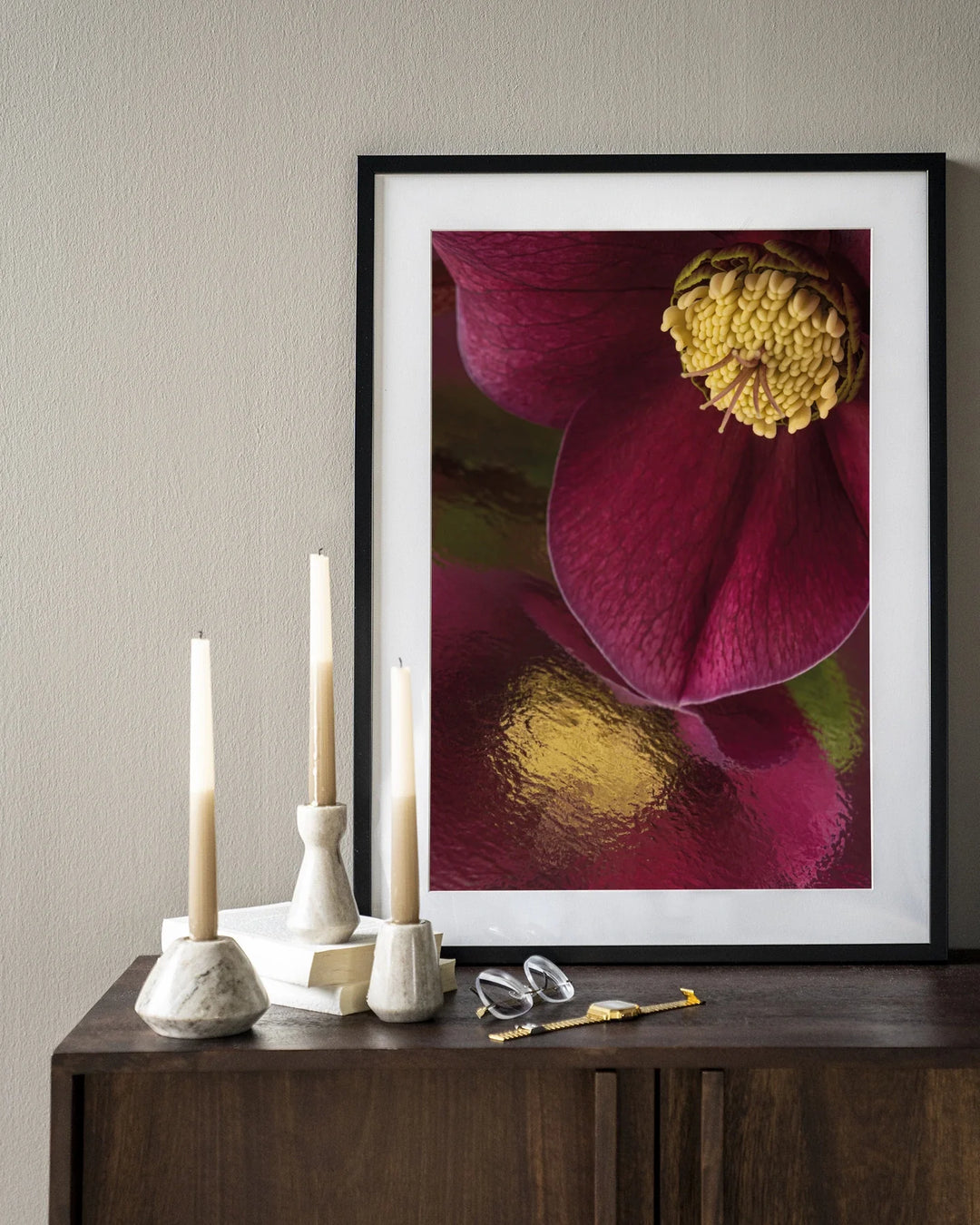 Weerspiegeling Van Een Kerstroos - Moderne Wanddecoratie | Artprint, Glass Art & Wandkleed