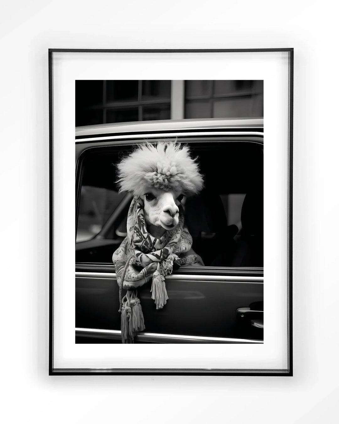 Alpaca In Taxi - Moderne Wanddecoratie | Artprint, Glass Art & Wandkleed