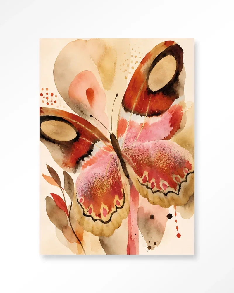 Mariposa Una wanddecoratie Urban Cotton aquarel vlinder in roze en oker