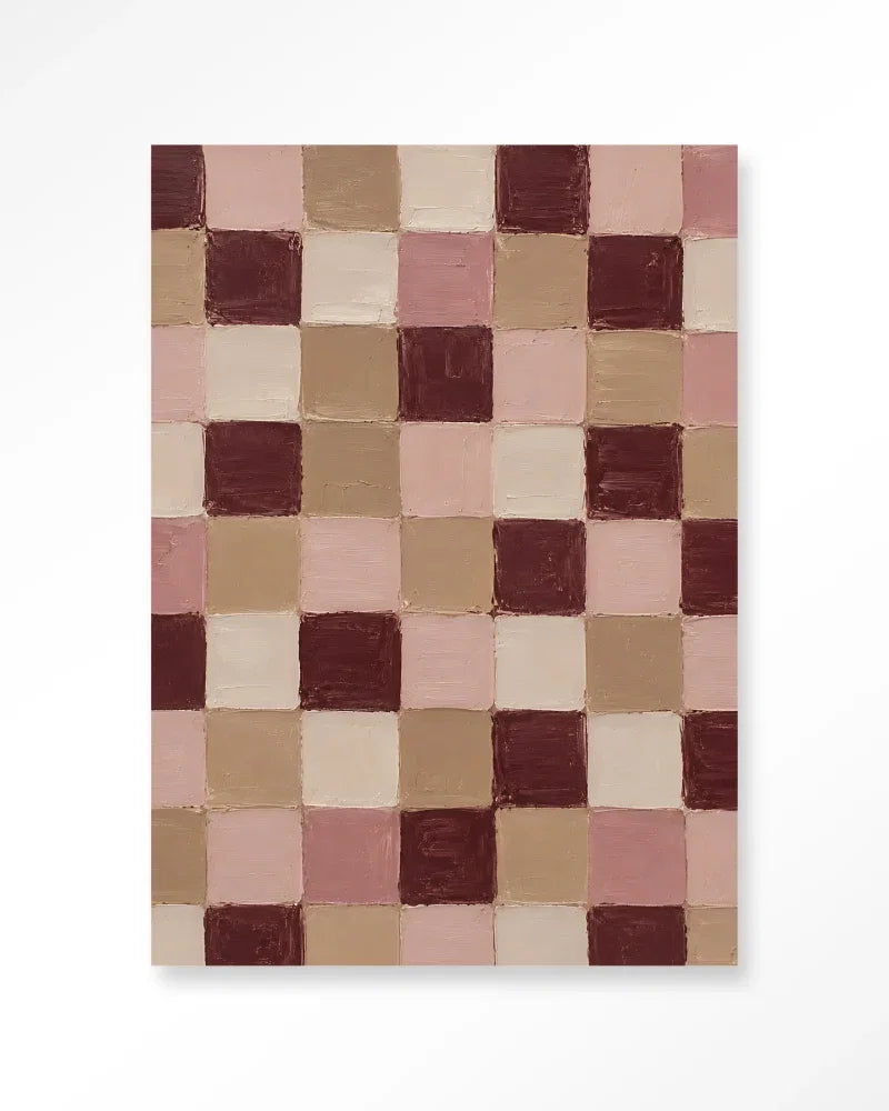 Pink Blocks wanddecoratie Urban Cotton abstract blokkenpatroon roze bordeaux