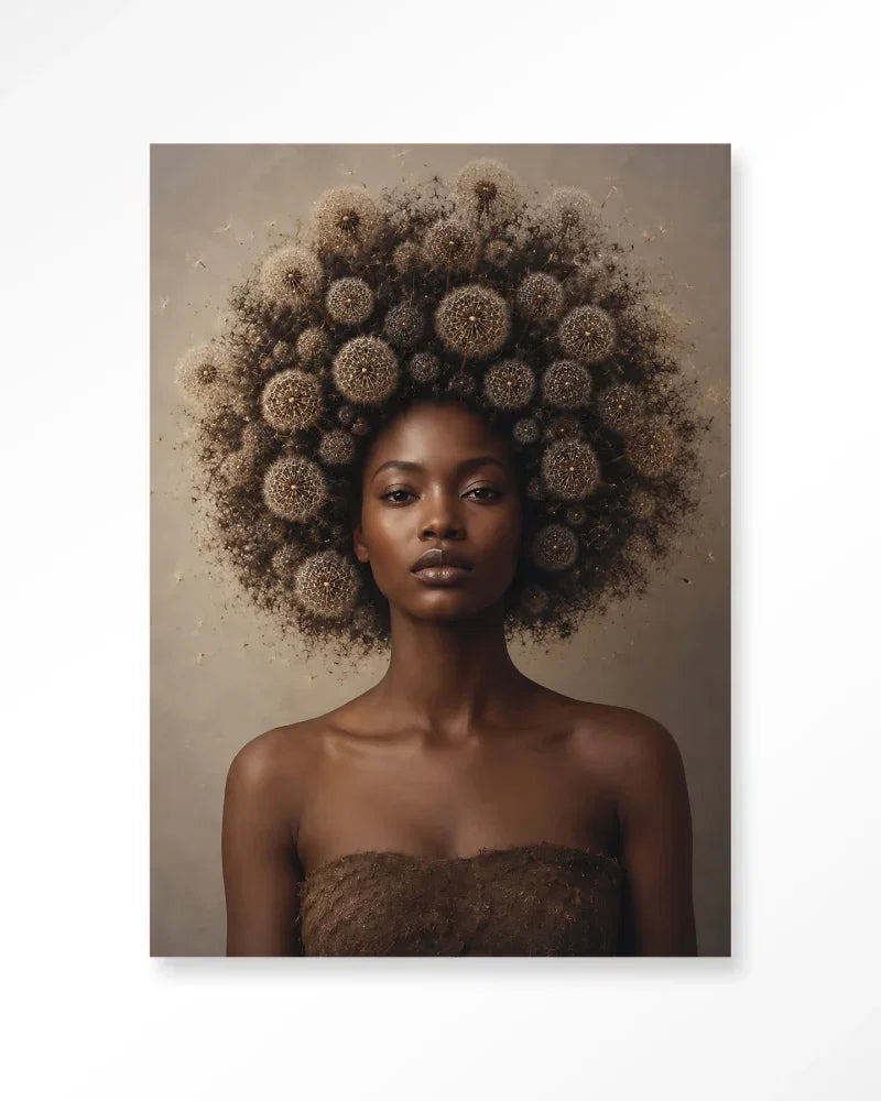 Alba wanddecoratie Urban Cotton portret met bloemenkroon in bruintinten