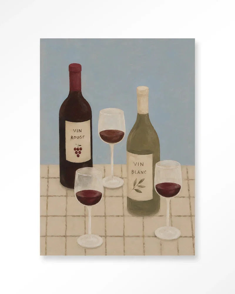 Wine Time wanddecoratie Urban Cotton stilleven met wijnflessen en glazen