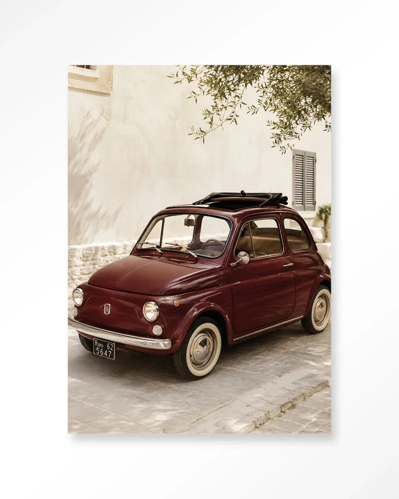 Fiat Bambino Red wanddecoratie Urban Cotton bordeauxrode Fiat 500