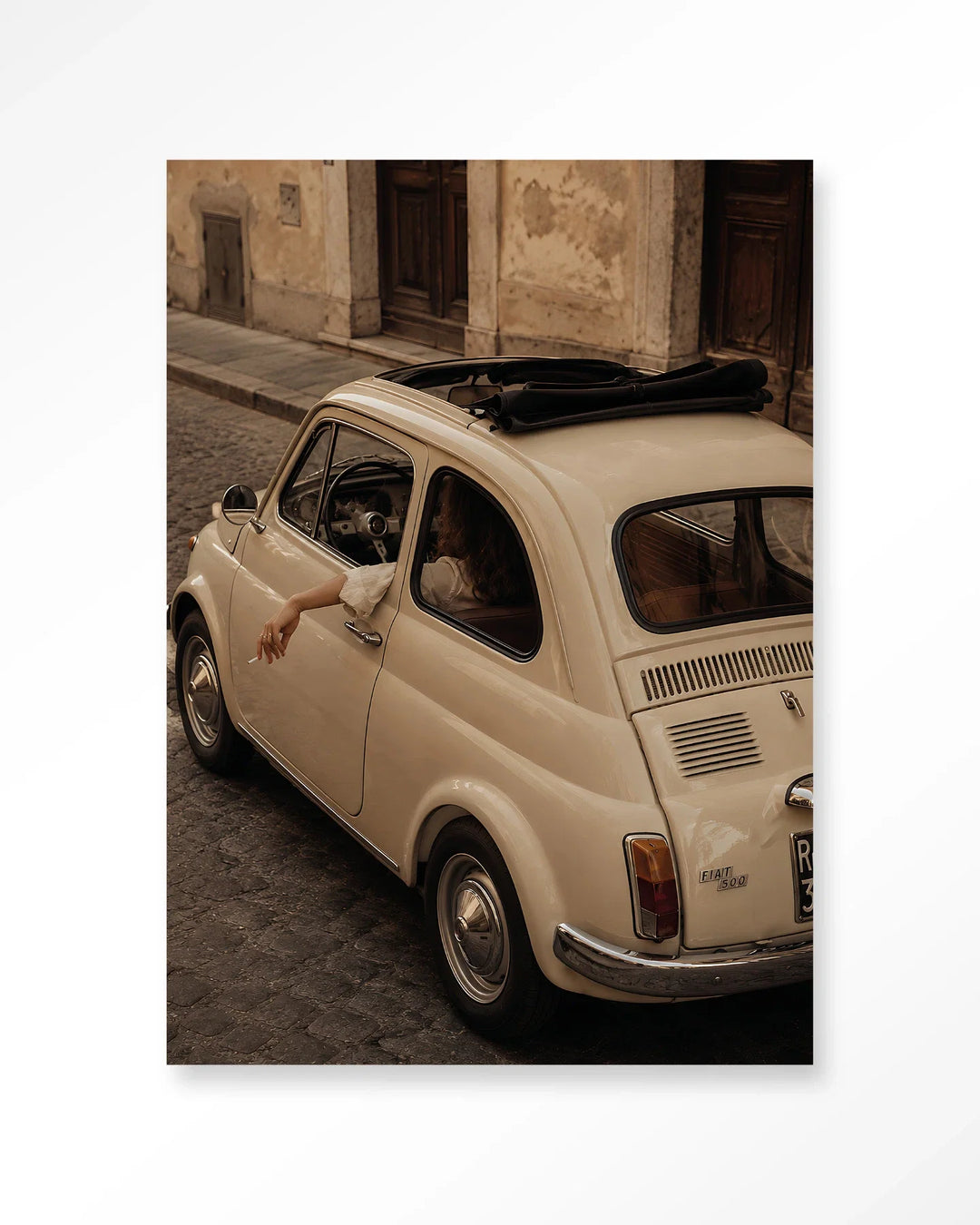 Fiat Bambino Crema wanddecoratie Urban Cotton vintage Fiat 500 in Italiaanse straat