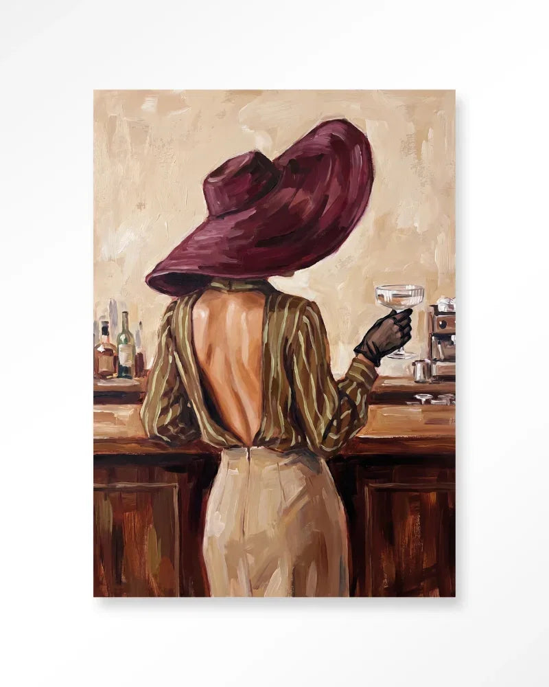 Margarita wanddecoratie Urban Cotton vrouw met hoed aan de bar