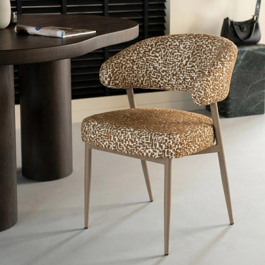 Miso Eetkamerstoel Set – Taupe & Bruin | Stoel met Stoffen Zitting (Set van 2)