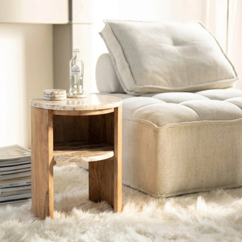 Marbelon Bijzettafel – Mango Hout & Marmer | Luxe Design