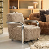 Chromette Fauteuil – Taupe & Bruin | Design Stoel met Stalen Frame