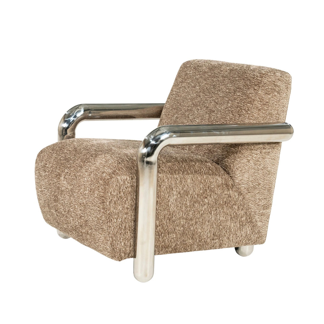 Chromette Fauteuil – Taupe & Bruin | Design Stoel met Stalen Frame