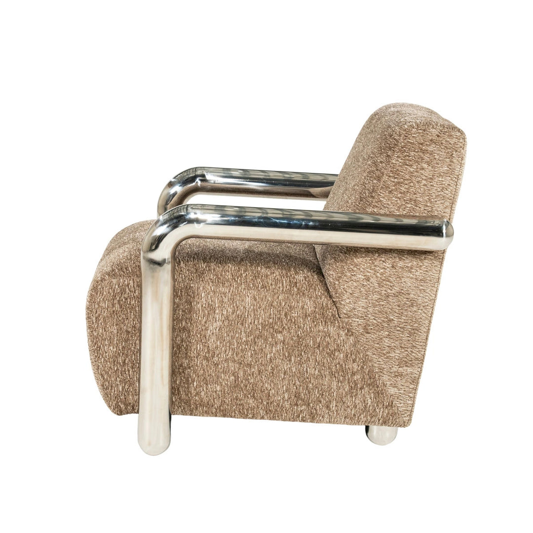 Chromette Fauteuil – Taupe & Bruin | Design Stoel met Stalen Frame
