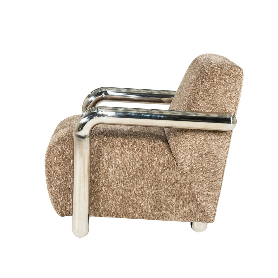 Chromette Fauteuil – Taupe & Bruin | Design Stoel met Stalen Frame
