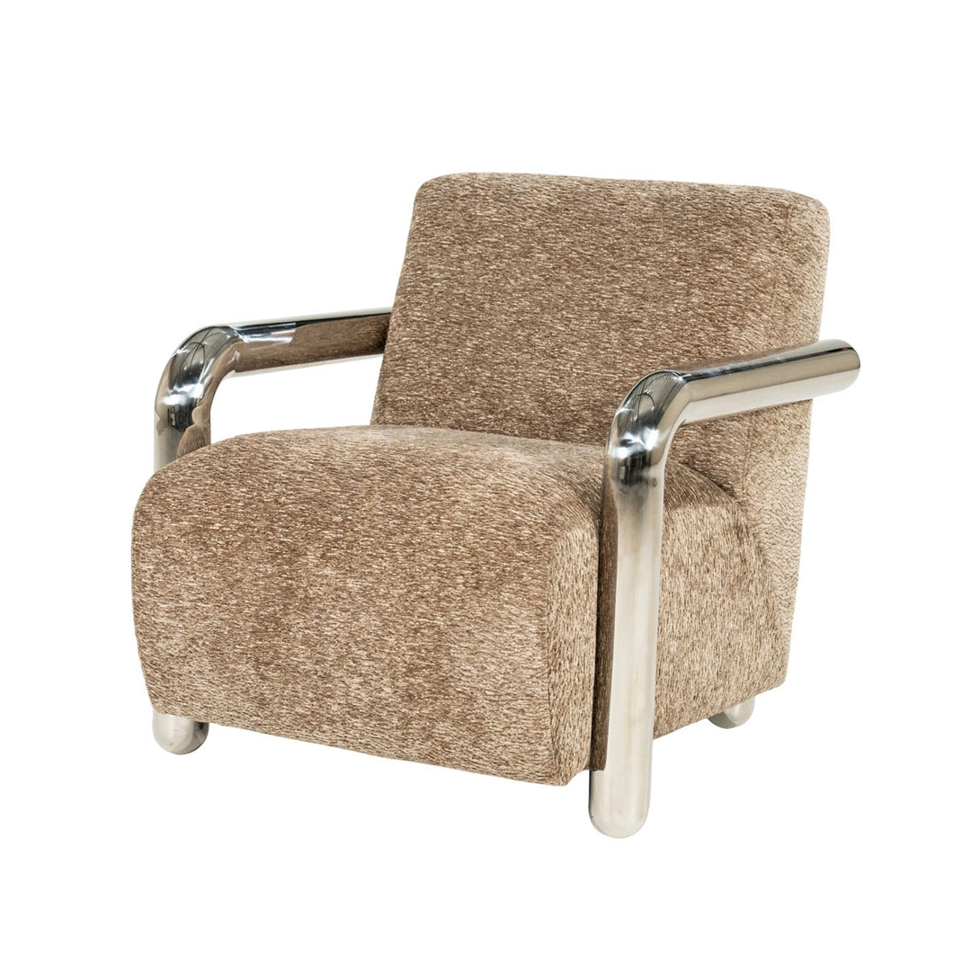 Chromette Fauteuil – Taupe & Bruin | Design Stoel met Stalen Frame