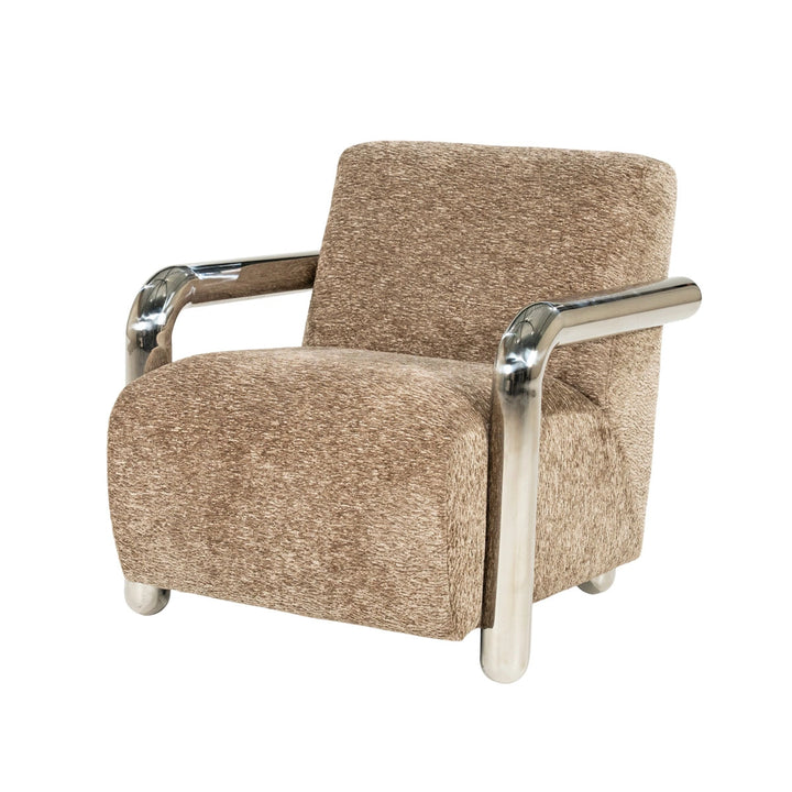 Chromette Fauteuil – Taupe & Bruin | Design Stoel met Stalen Frame
