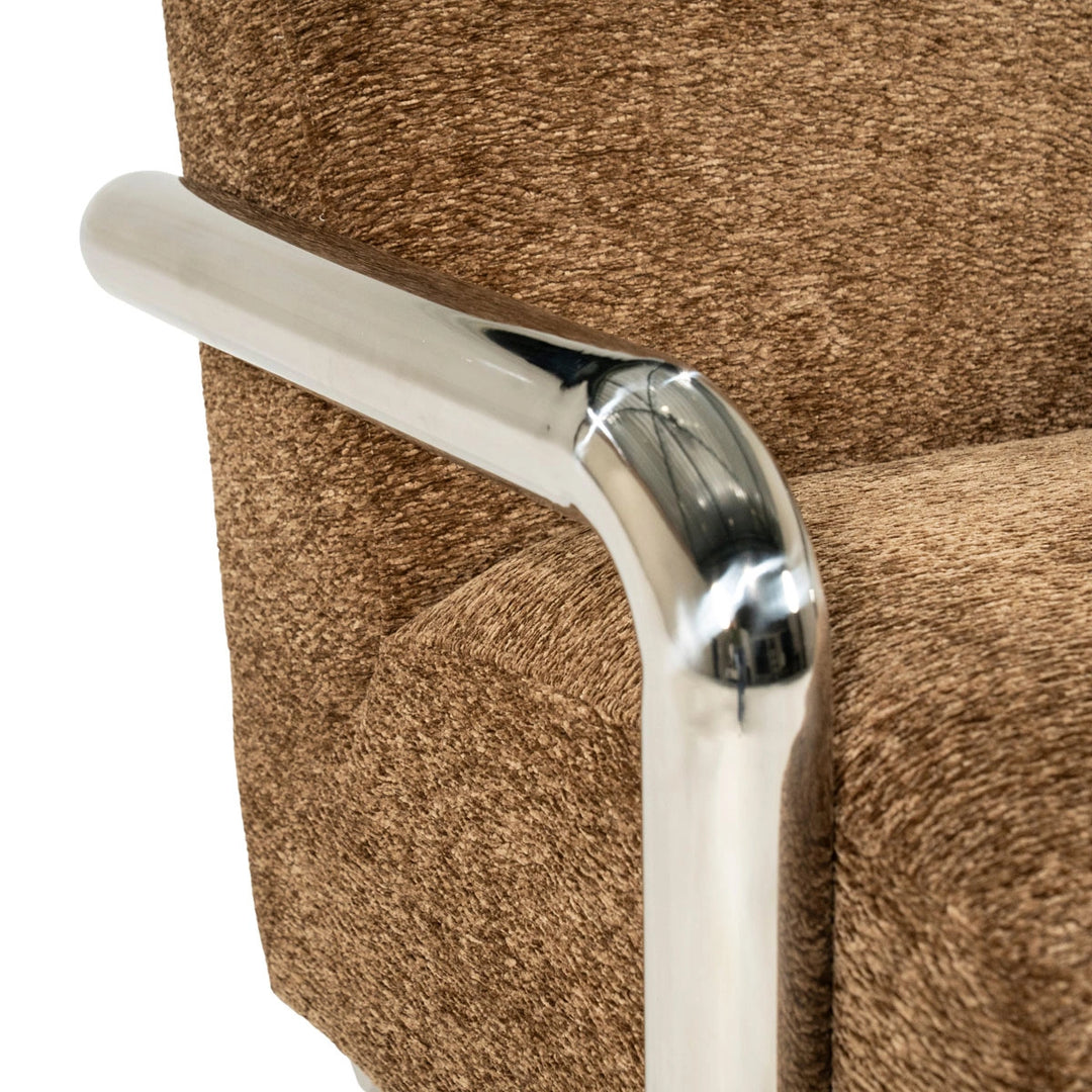Chromette Fauteuil – Taupe & Bruin | Design Stoel met Stalen Frame