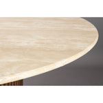 Houten onderstel van de ronde travertin eettafel Dutchbone Arda