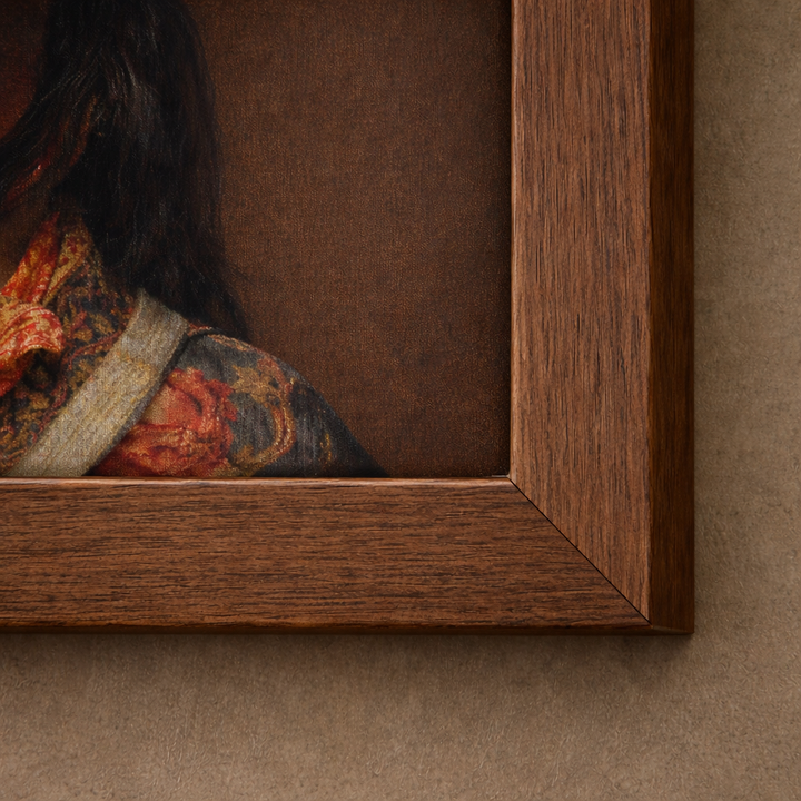 Tibetaanse Meisje Taupe – Geweven Gobelin Wanddecoratie met Lijst