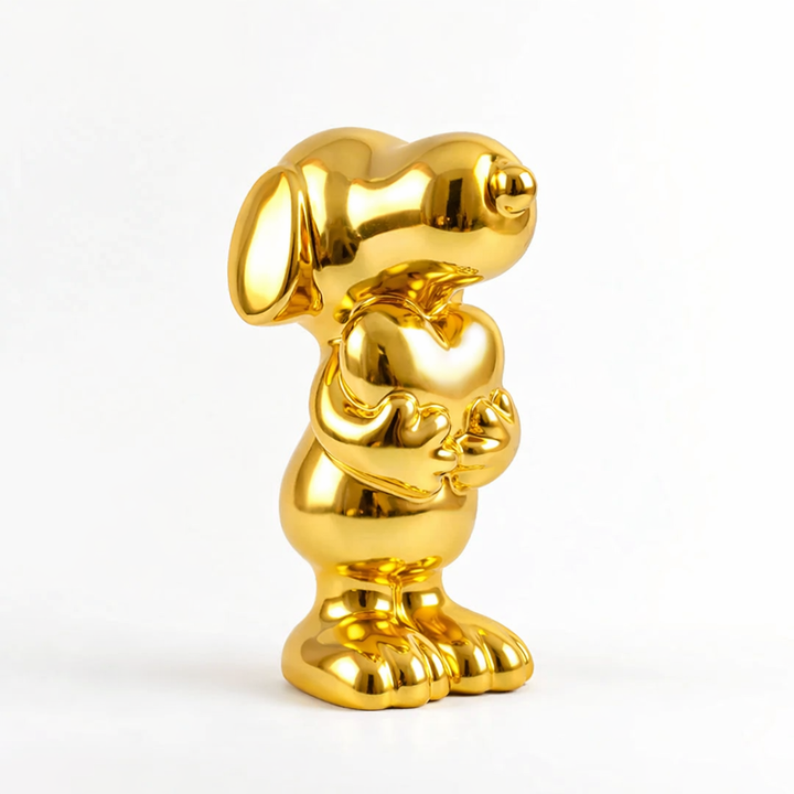 Keramiek Hond met Hart Goud – Hoogglans Beeld 20,5 cm