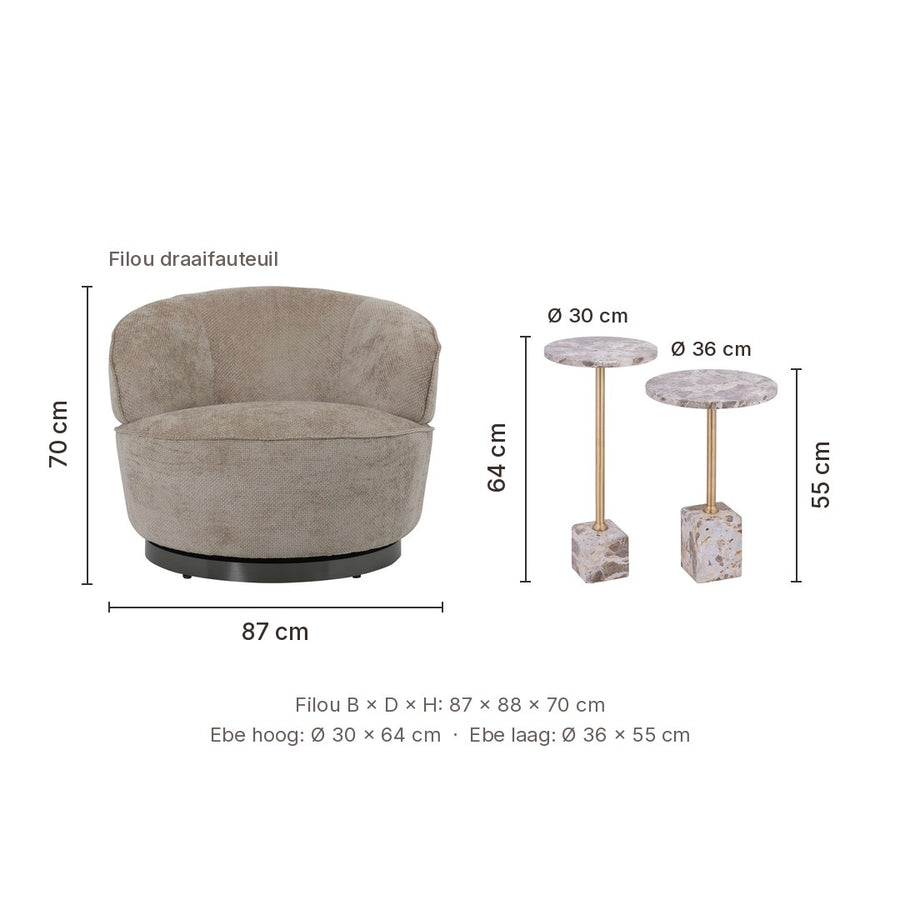 Filou Draaifauteuil Beige met GRATIS Marmeren Bijzettafel – Woonmaand