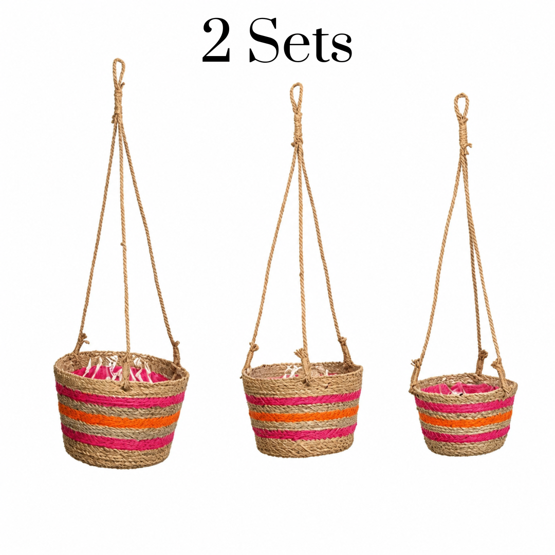 Kleurrijke Hangmand voor Planten – Gevlochten Plantenhanger Set