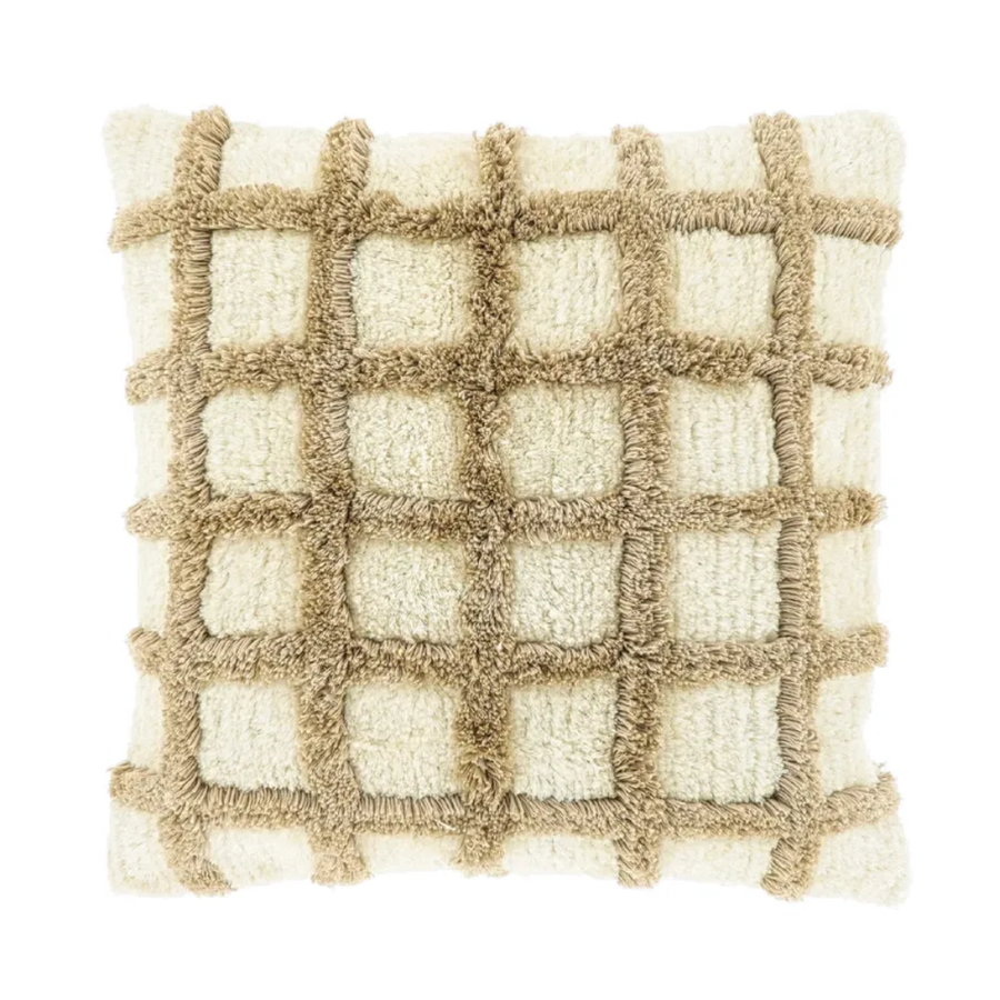 Sierkussen Crème Rasterpatroon met Franjes 45x45 cm