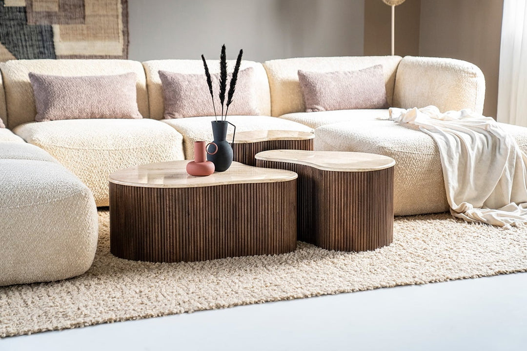 Salontafel Mari – mangohout & travertin bruin 70x47x38cm