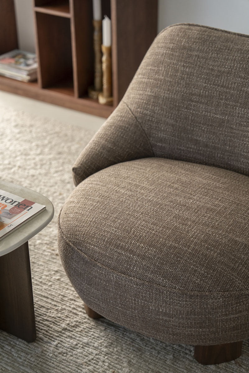 Fauteuil Lina – stof & metaal bruin Vanu