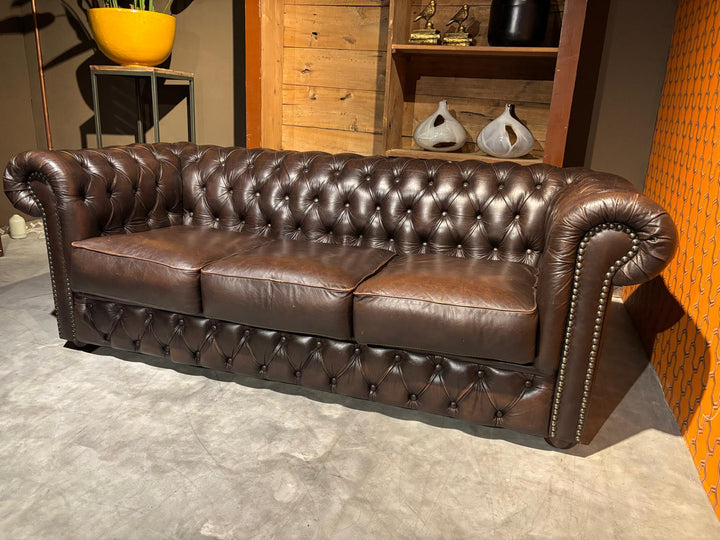 Chesterfield Bank - Bruin gevlamd - 200 cm- GEBRUIKT
