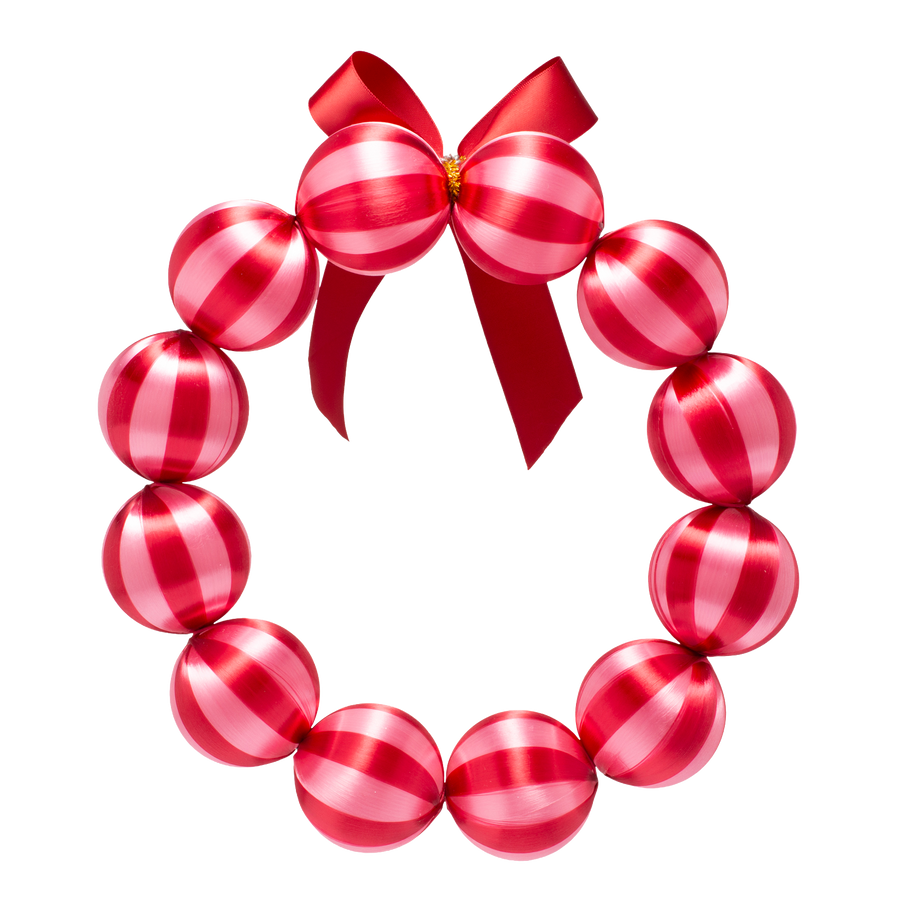Kerstballenkrans rood lichtroze met rode strik Vondels 3