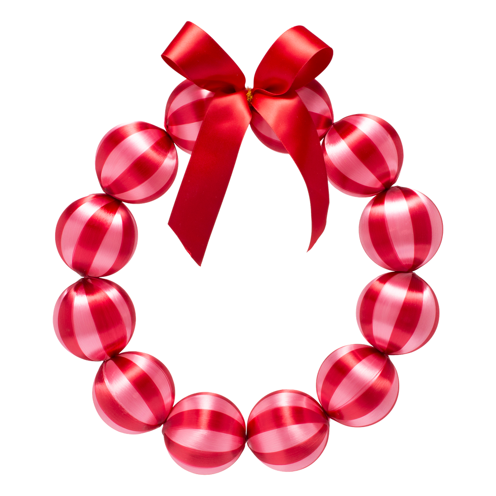 Kerstballenkrans rood lichtroze met rode strik Vondels 2