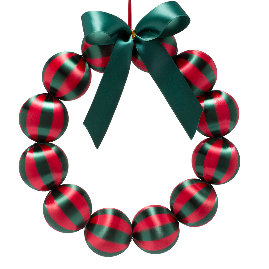 Kerstballenkrans groen/rood 35,5 cm met groene satijnen strik
