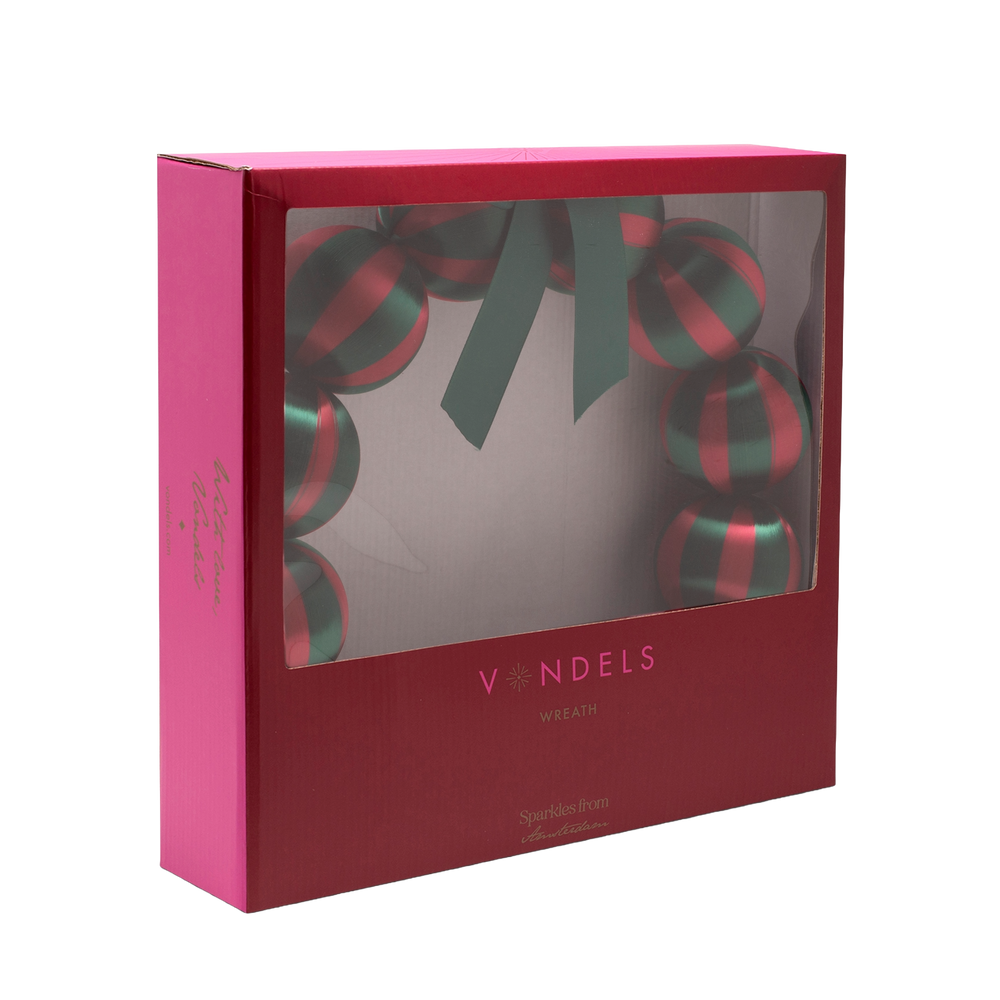 Verpakking kerstballenkrans groen/rood Vondels