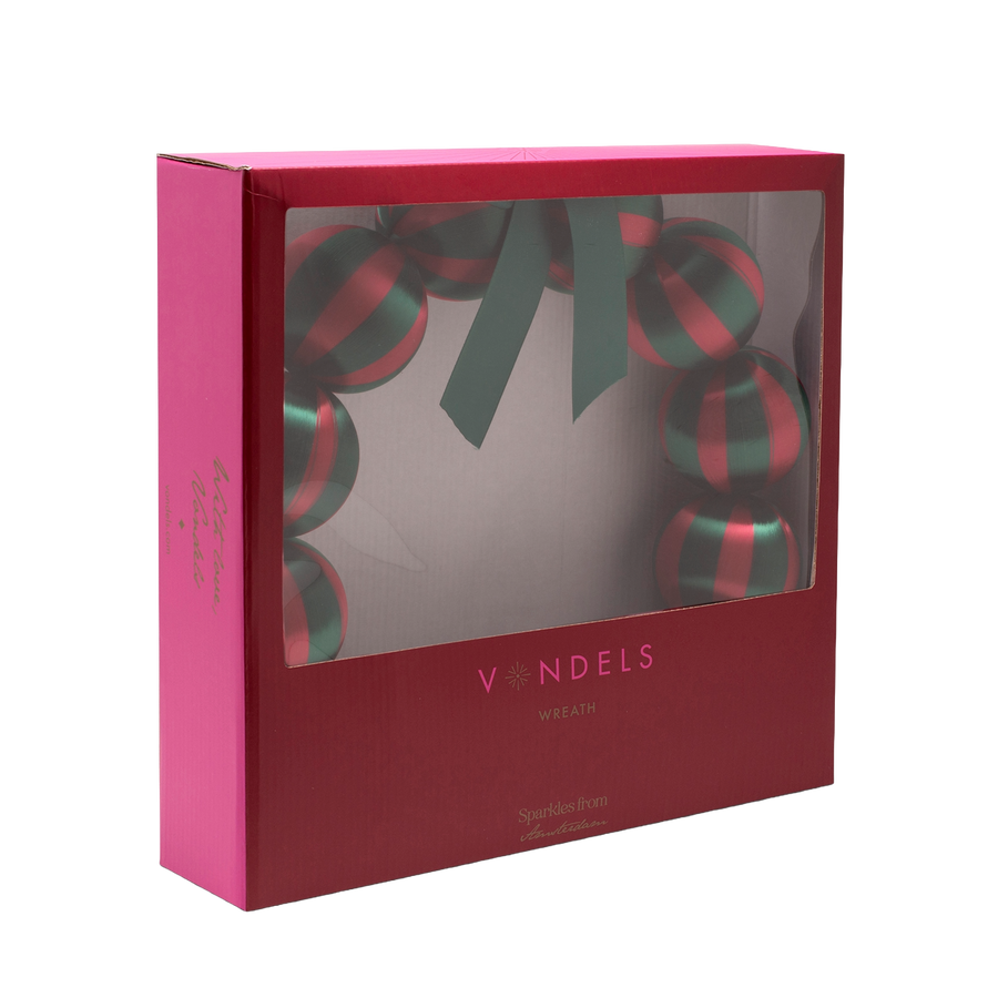 Verpakking kerstballenkrans groen/rood Vondels