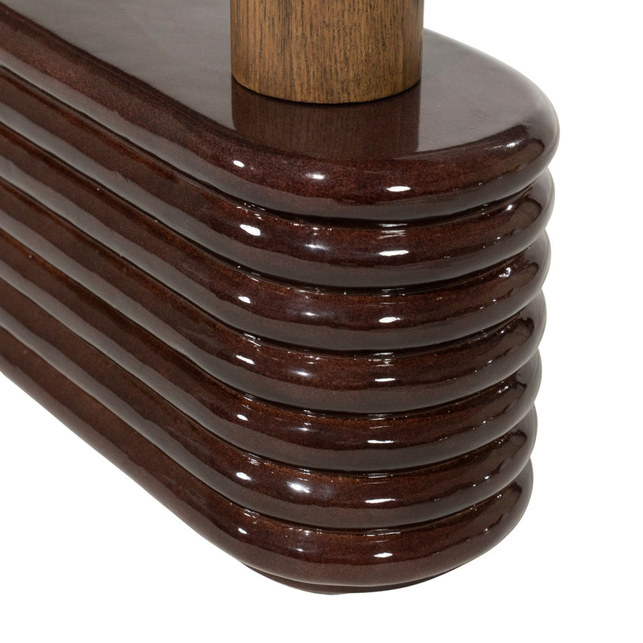Sidetable Kyan – beton, eiken & metaal roodbruin