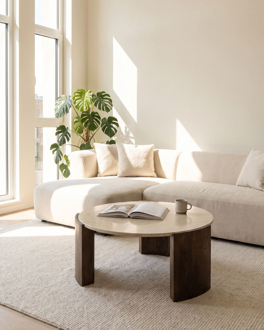 Salontafel Joan – mangohout & Botochino marmer